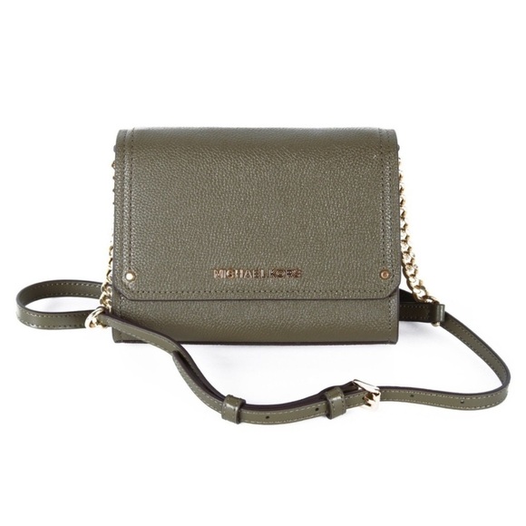Michael Kors Hayes Small Convertible Crossbody Chain Purse Clutch Olive Green - Picture 1 of 8